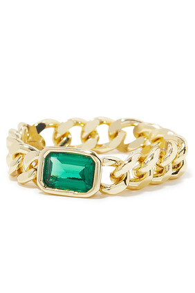 Chain Link Ring, 18k Yellow-Plated Gold & Cubic Zirconia